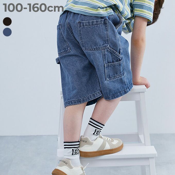 日本 devirock - 帥氣大口袋畫家風丹寧五分褲-黑