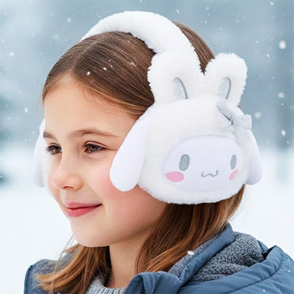 冬日保暖立體毛絨造型耳罩-卡通人物大耳狗兔子-白X銀