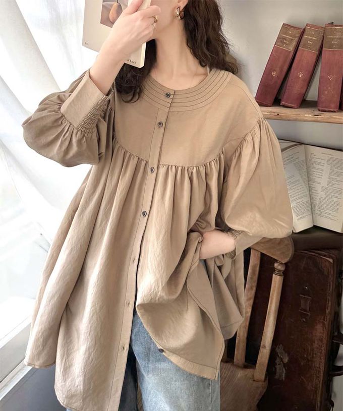 日本 Classical Elf - 前後2way飄逸感澎澎七分袖襯衫-粉紅