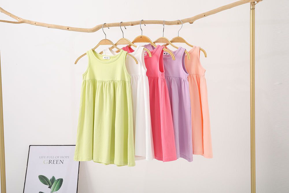 糖果色棉質無袖連身洋裝-白色