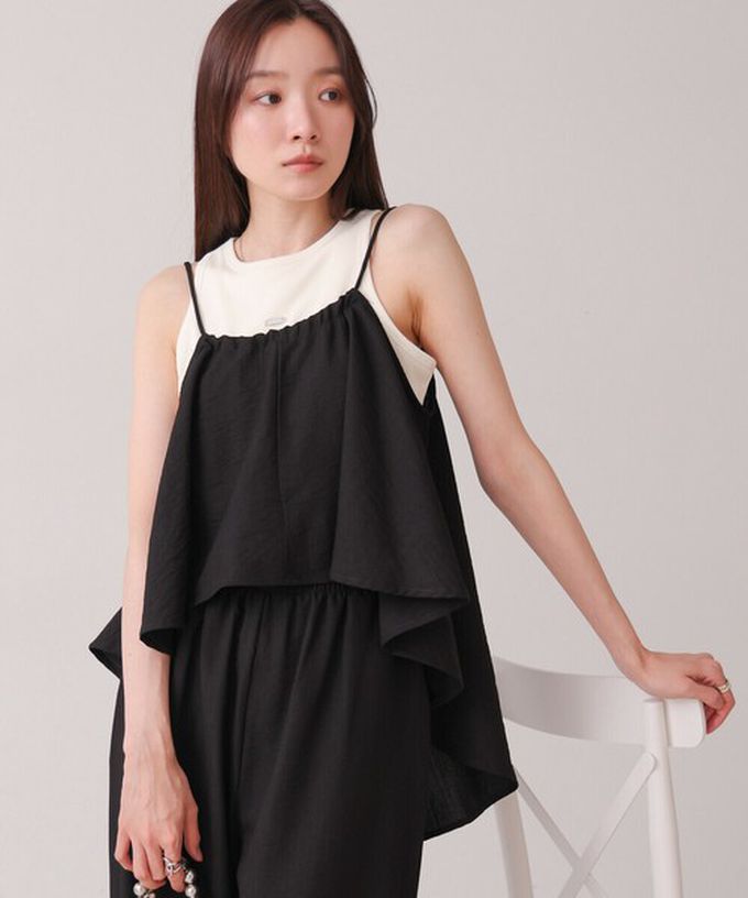 日本 Bab - 簡潔舒適混棉細肩帶長褲套裝-條紋-卡其杏 (M)