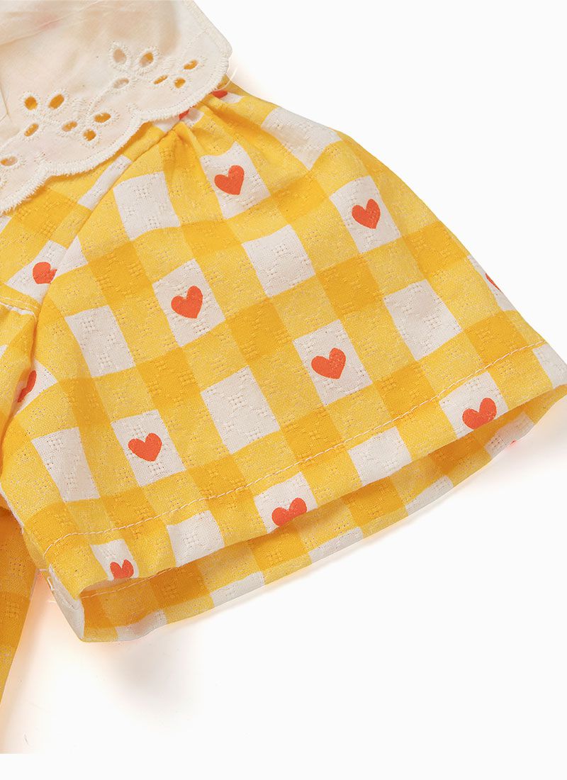 韓國 OZKIZ - 鏤空雕花領格子愛心洋裝