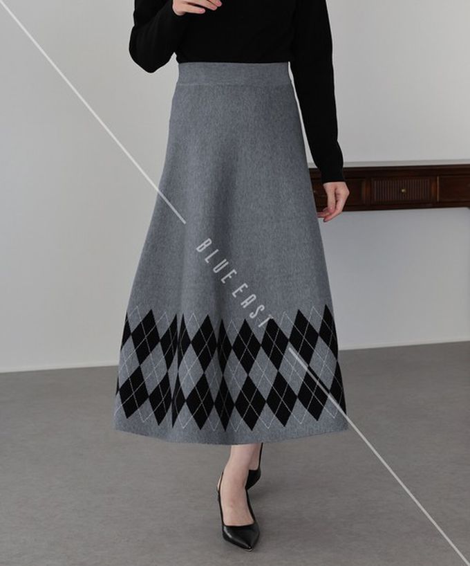 日本 BLUE EAST - 氣質女伶全腰鬆緊皺摺長裙-菱格-咖啡 (M)