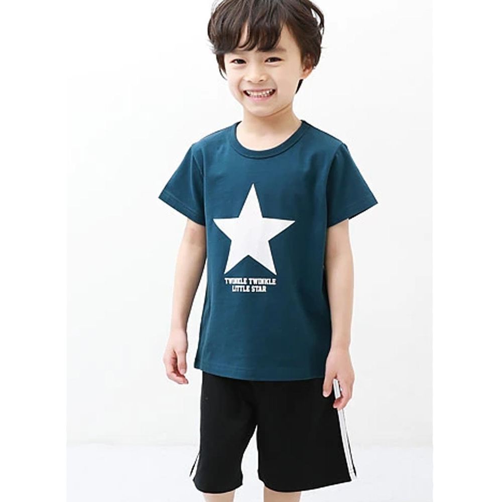 日本 devirock - 純棉舒適短袖家居服/睡衣-閃耀星星-深藍