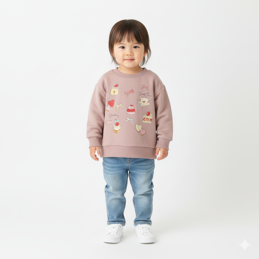 裏起毛俏皮印花長袖上衣-J甜蜜點心-粉紅