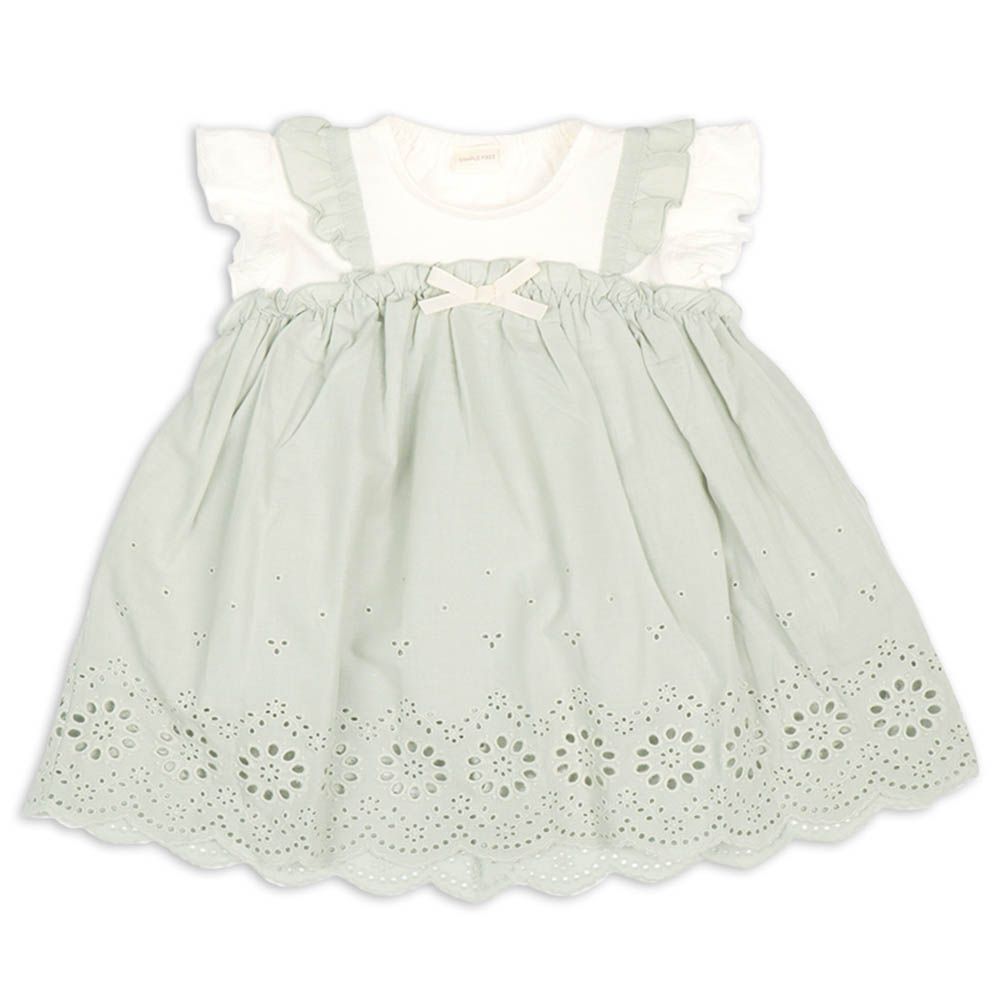 短袖洋裝-蕾絲拼接-綠色