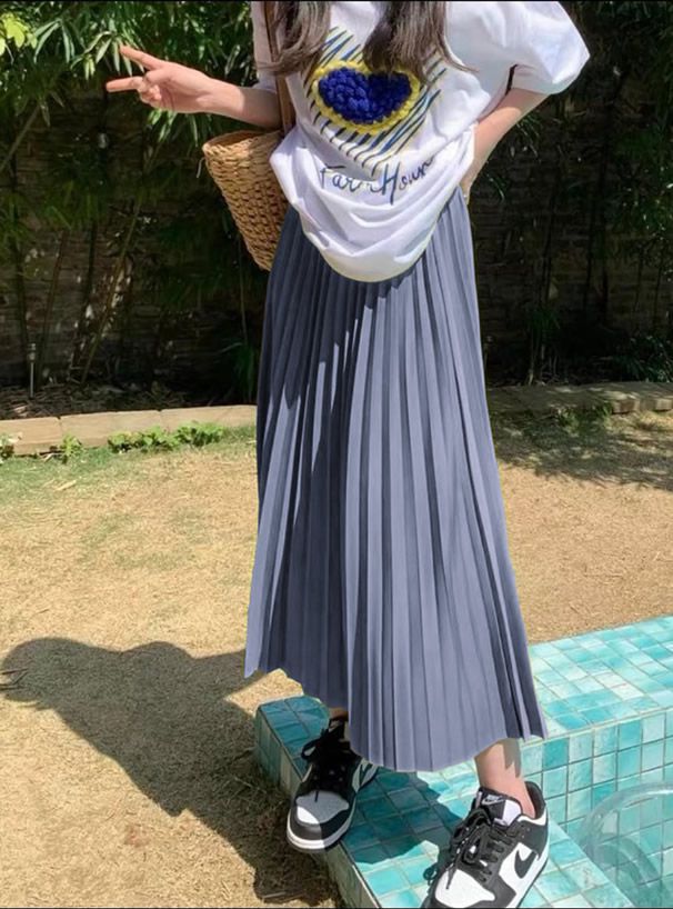 日本 GRL - 顯瘦立體壓紋百褶長裙-天使白