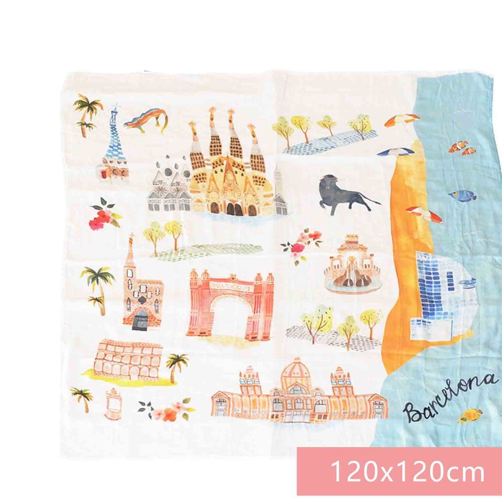 Loulou Lollipop - 竹纖維透氣包巾 - 城市款-西班牙巴塞隆納 (120x120cm)