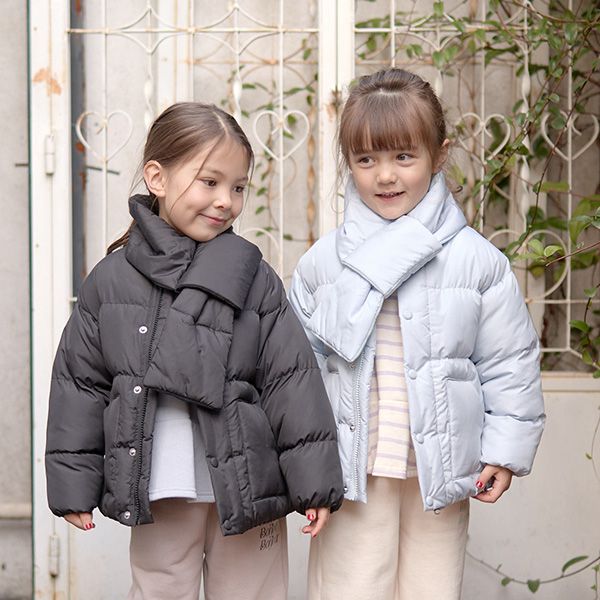 日本 Lycee mine - 馬卡龍色蓬鬆保暖外套(附圍脖)-水藍