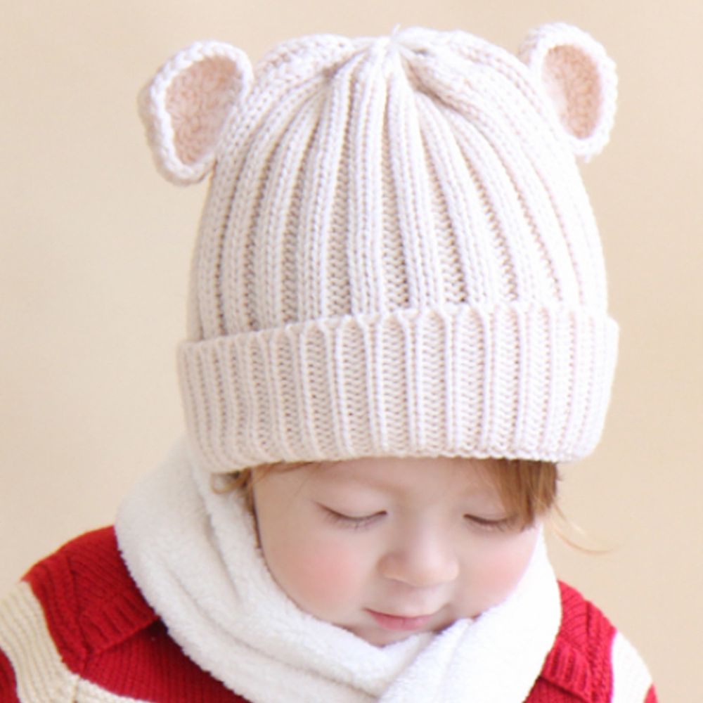 韓國 Babyblee - 小熊耳朵針織毛線帽-象牙白 (FREE)