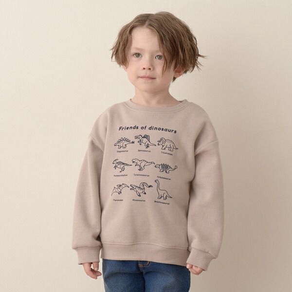 日本 b-ROOM - 裏起毛男孩印花長袖大學T-恐龍-淺紫