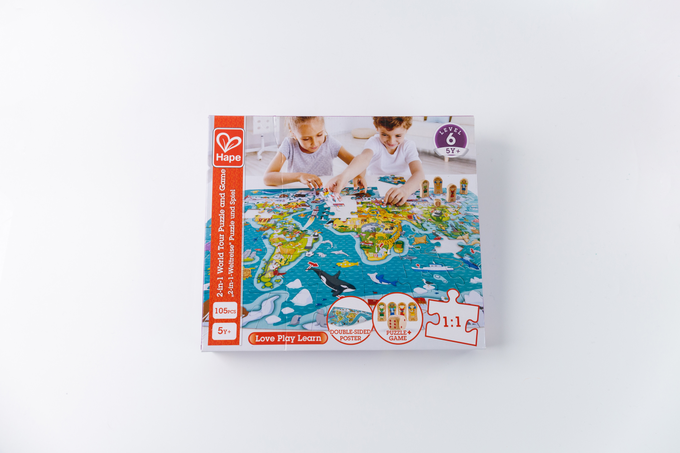 德國 Hape - 2合1世界拼圖遊戲組-105pcs