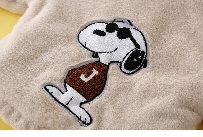 卡通人物史努比加厚毛絨絨半高領外套-SNOOPY戴墨鏡-杏色