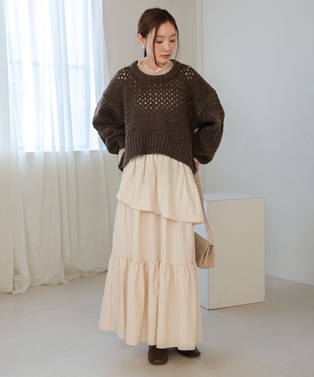 日本 Bab - 成熟可愛立體縐褶蛋糕長裙-米杏 (M)