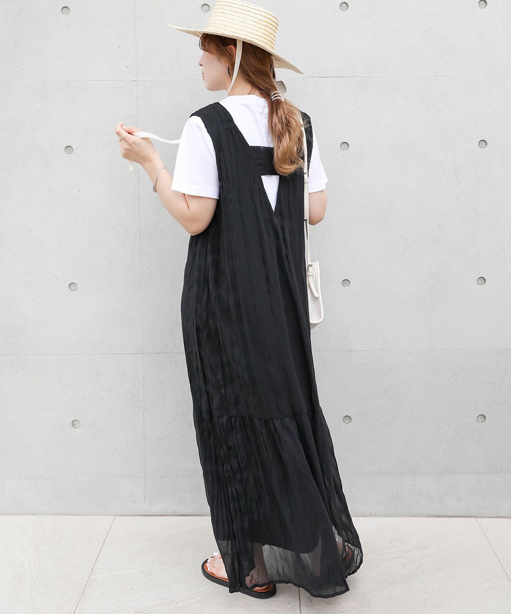 日本 Bab - V領浪漫飄逸無袖洋裝-米杏