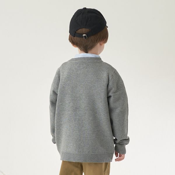 日本 b-ROOM - 字母刺繡針織開襟衫(可機洗)-灰