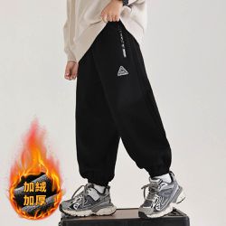 babybody - (加絨款)腰鬆緊休閒運動束口長褲-拉鍊口袋-黑色