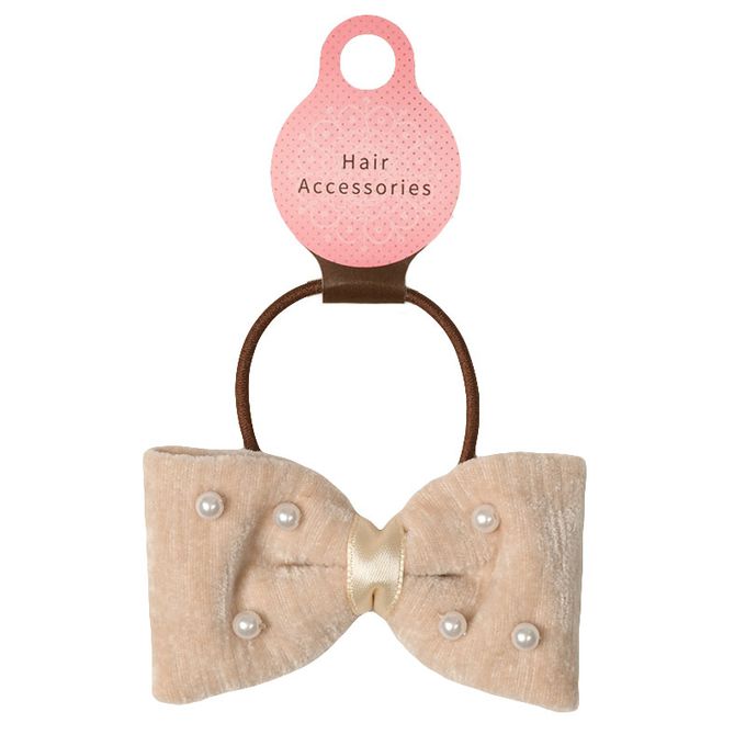 akachan honpo - 髮圈-小珍珠蝴蝶結-淺卡其色