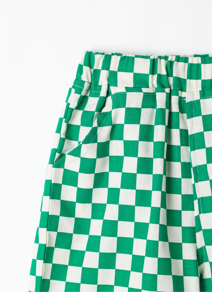 韓國 OZKIZ - 圖章點綴格紋短袖套裝-綠