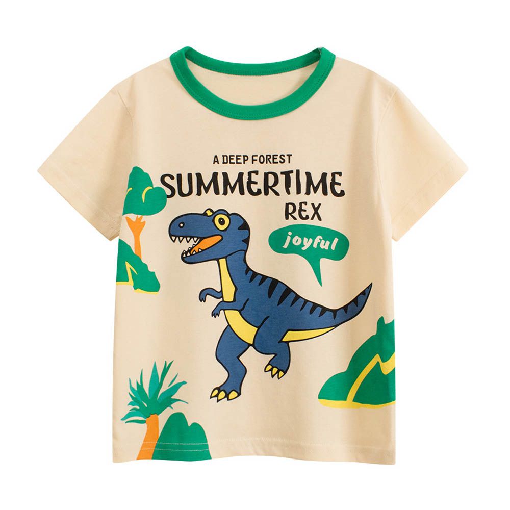 純棉短袖上衣-快樂恐龍-米杏