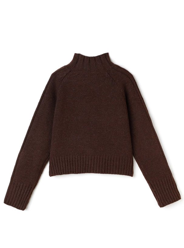 日本 GRL - 寬窄羅紋拼接高領針織毛衣-深灰