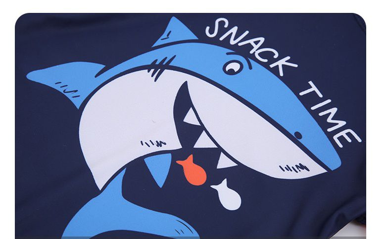 男寶防曬長袖泳裝套裝(附帽子)-鯊魚狩獵-深藍+橘紅