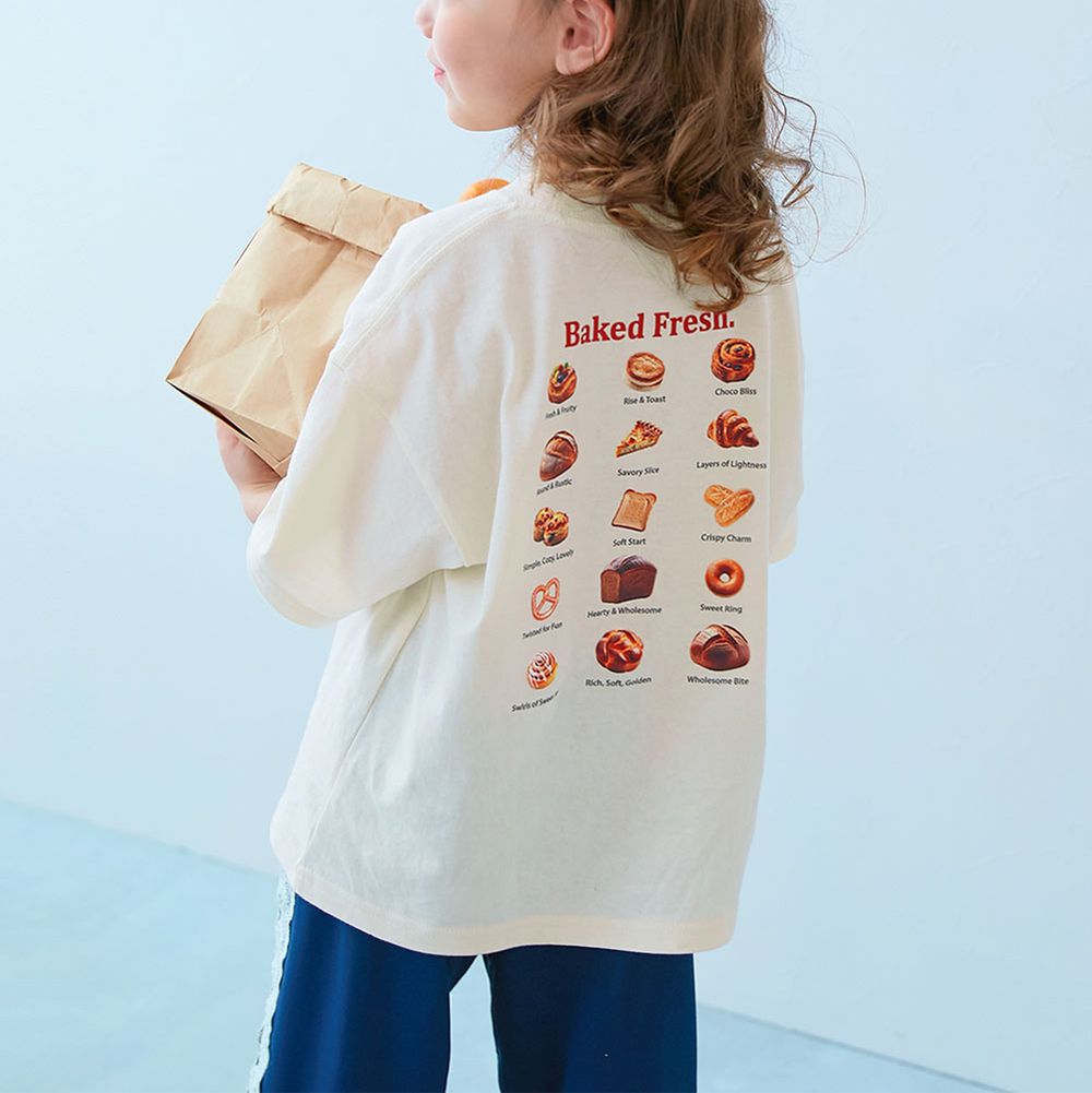 100%棉 美味食物短袖上衣-麵包菜單-白