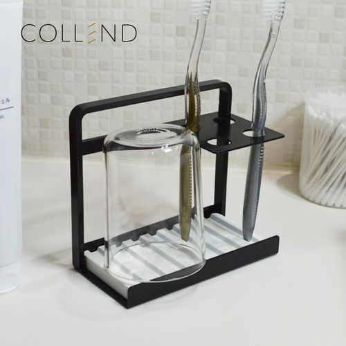 日本COLLEND - 鋼製4格牙刷置物架(附珪藻土墊)-摩登黑