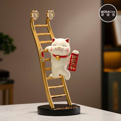 MODACore 摩達客 - ◉開運招財◉金色步步高升招財貓爬梯發財擺飾_客廳玄關臥室好風水好運勢
