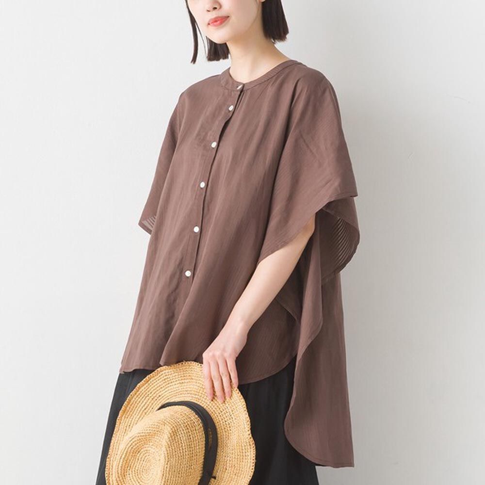 日本 OMNES - 100%印度棉 大寬袖清爽襯衫-咖啡