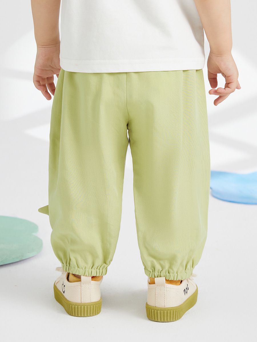 天絲棉腰鬆緊休閒防蚊褲/長褲-怒吼小恐龍-綠色