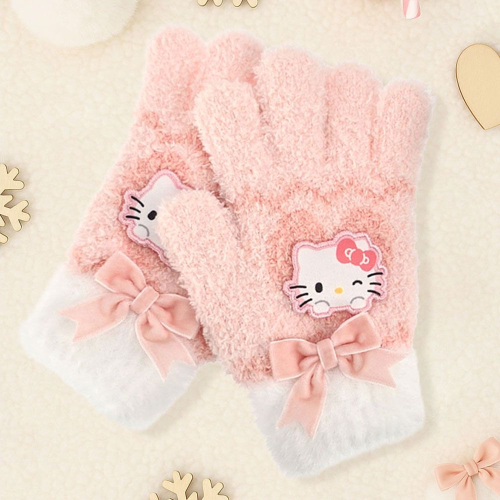 保暖毛絨造型手套-卡通人物凱蒂貓-粉橘