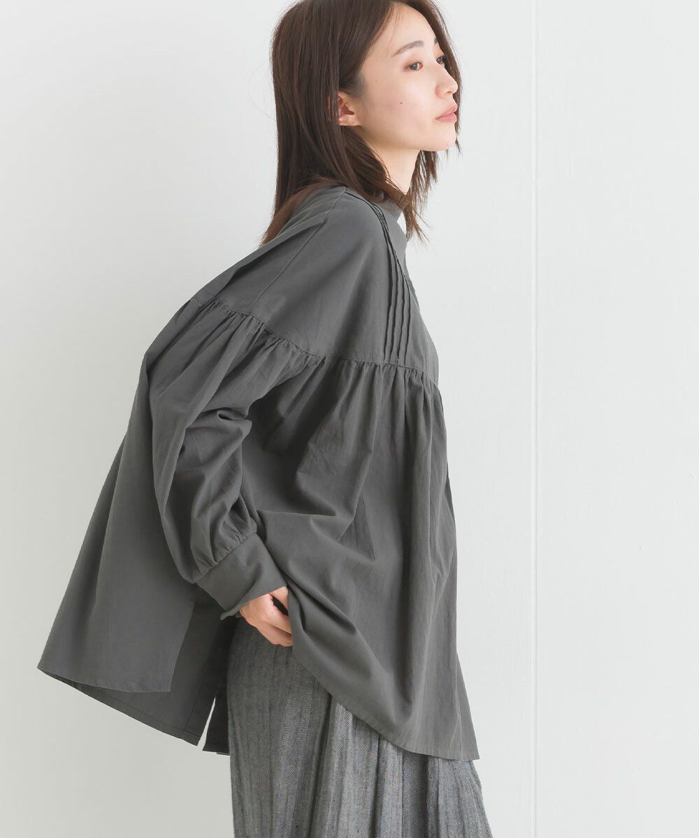 日本女裝代購 - 歐風木耳領2WAY泡泡袖上衣-淺卡其