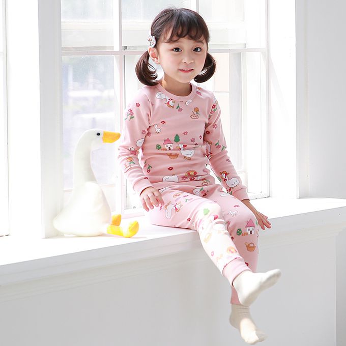 正韓 Cogibu - 極舒適無螢光劑 100% 有機棉幼兒/兒童睡衣/家居服套裝組-小花鴨