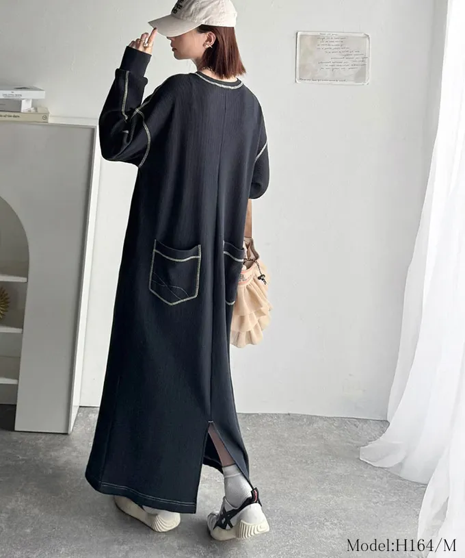 日本 Classical Elf - Java 俏麗縫線大口袋長袖洋裝-咖啡