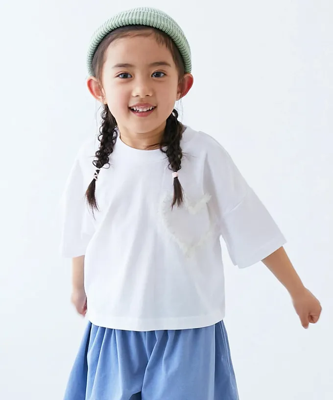 日本 devirock - 俏麗薄紗點綴短袖上衣-愛心-淺藍