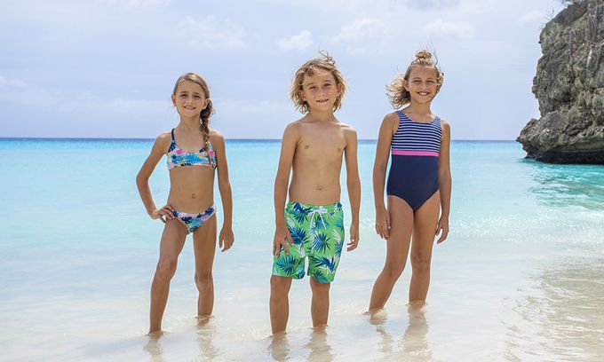 德國Playshoes - 抗UV防曬速乾男童海灘褲-綠葉夏威夷