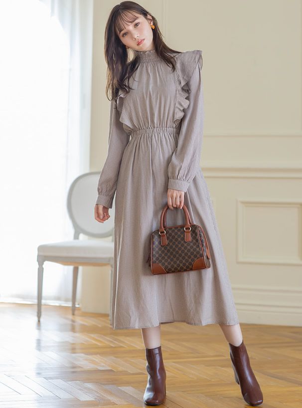 日本 GRL - 2way滿版花押字撞色拼接方形手提包/側背包-米褐 (F)