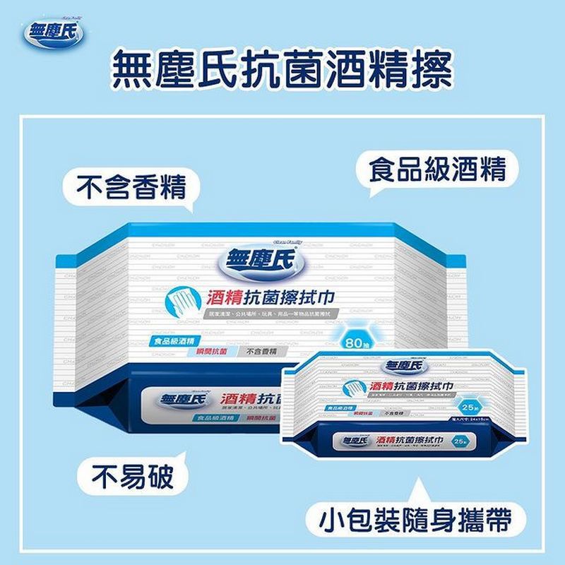 無塵氏 - 酒精抗菌擦拭布-(箱購) -25抽x36包
