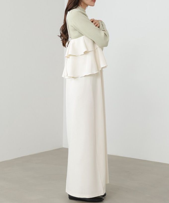 日本 Bab - 優雅綁帶層疊喬其紗細肩帶洋裝-象牙米