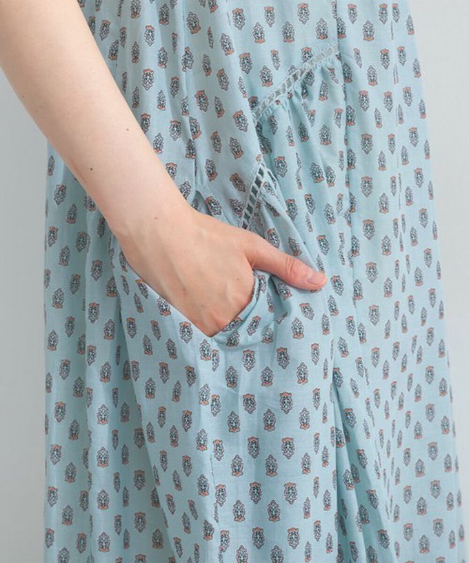 日本 Lupilien - 100%印度棉 清新印花柔軟洋裝-圖騰-白