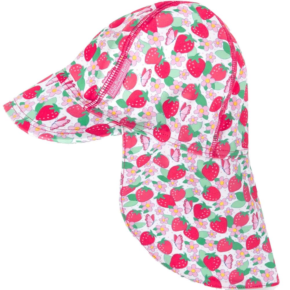 英國 JoJo Maman BeBe - 嬰幼兒/兒童泳裝戲水UPF50+防曬護頸遮陽帽-甜蜜草莓