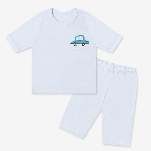 韓製莫代爾親膚7分袖家居服-汽車-淺藍