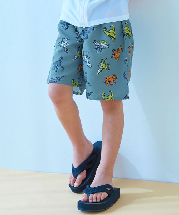 日本 devirock - 90%抗UV 鬆緊印花沙灘褲/泳褲(含內褲)-花豹-靛藍