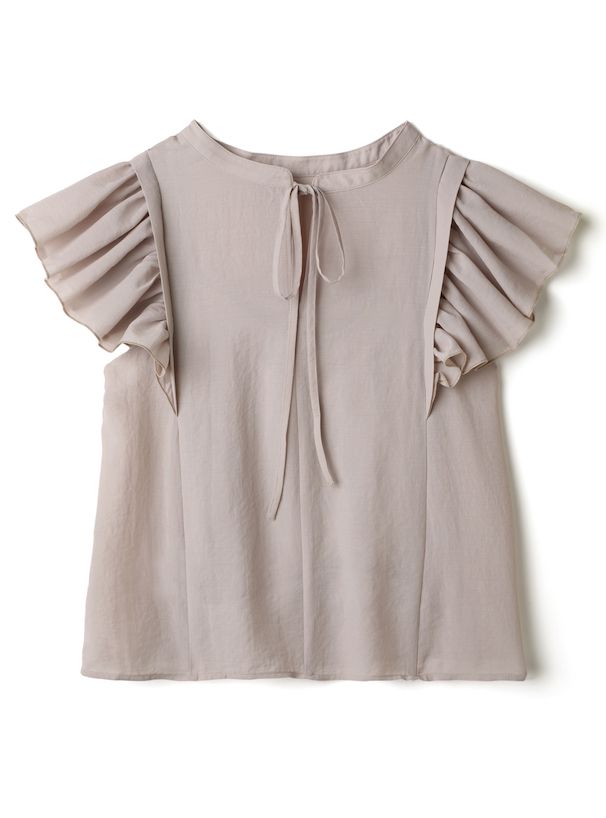 日本 GRL - 絕美後綁帶荷葉袖上衣-星塵粉