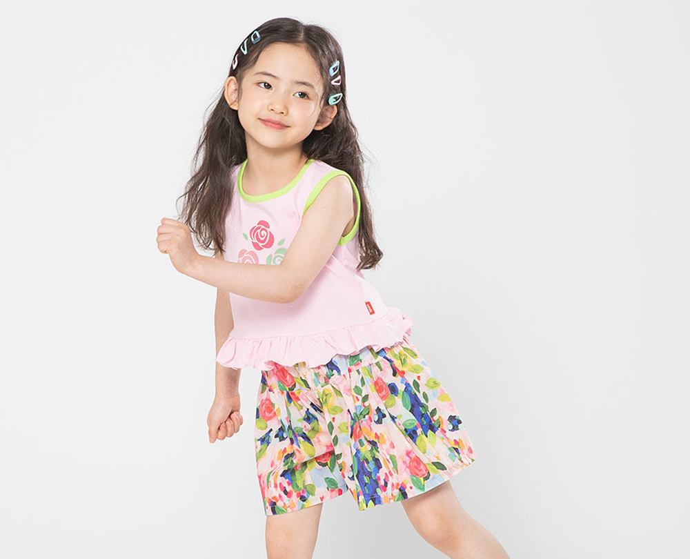 繽紛玫瑰背心X短褲套裝-粉