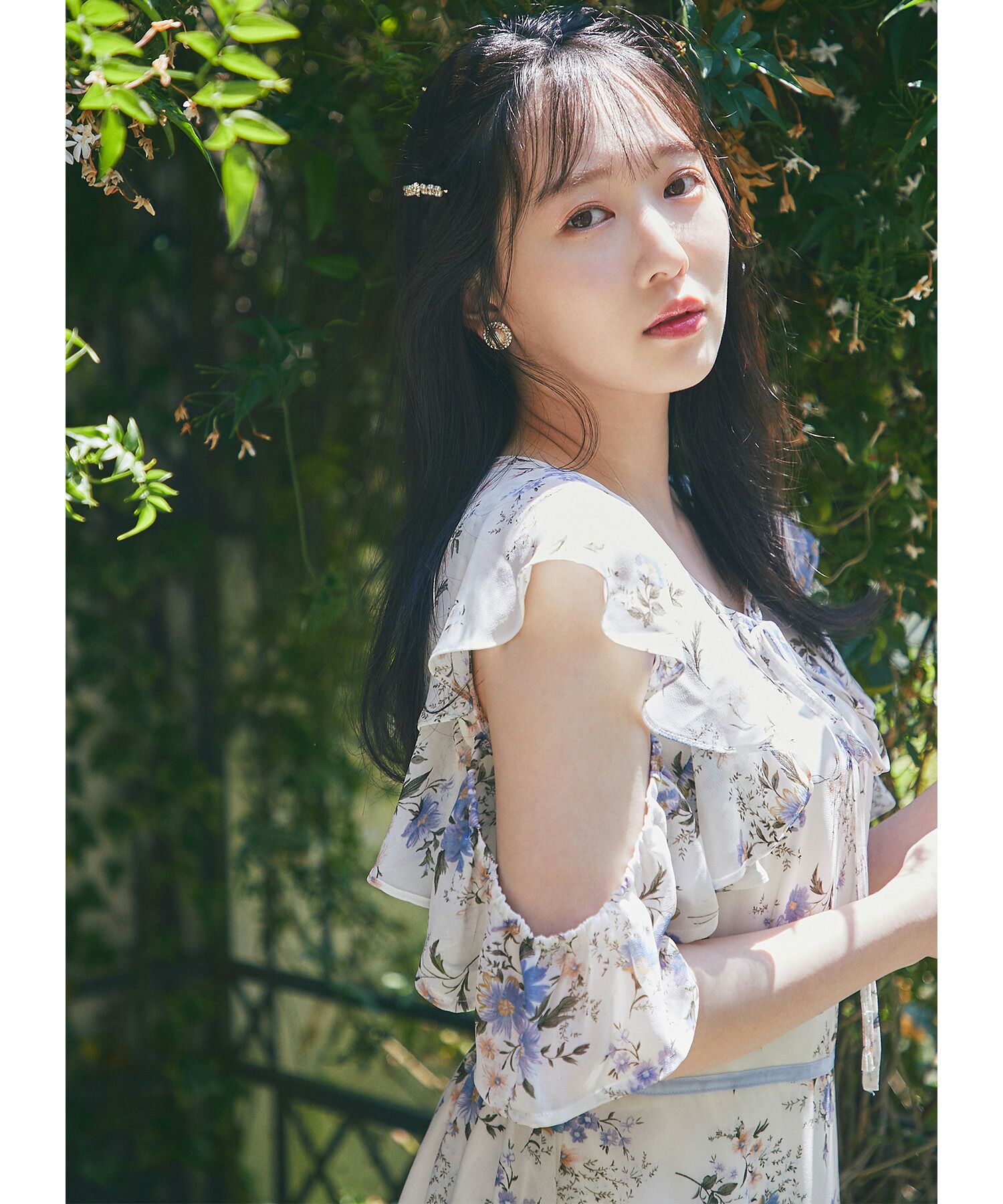 日本 tocco-closet - 精靈荷葉開袖雪紡洋裝-碎花-天使白