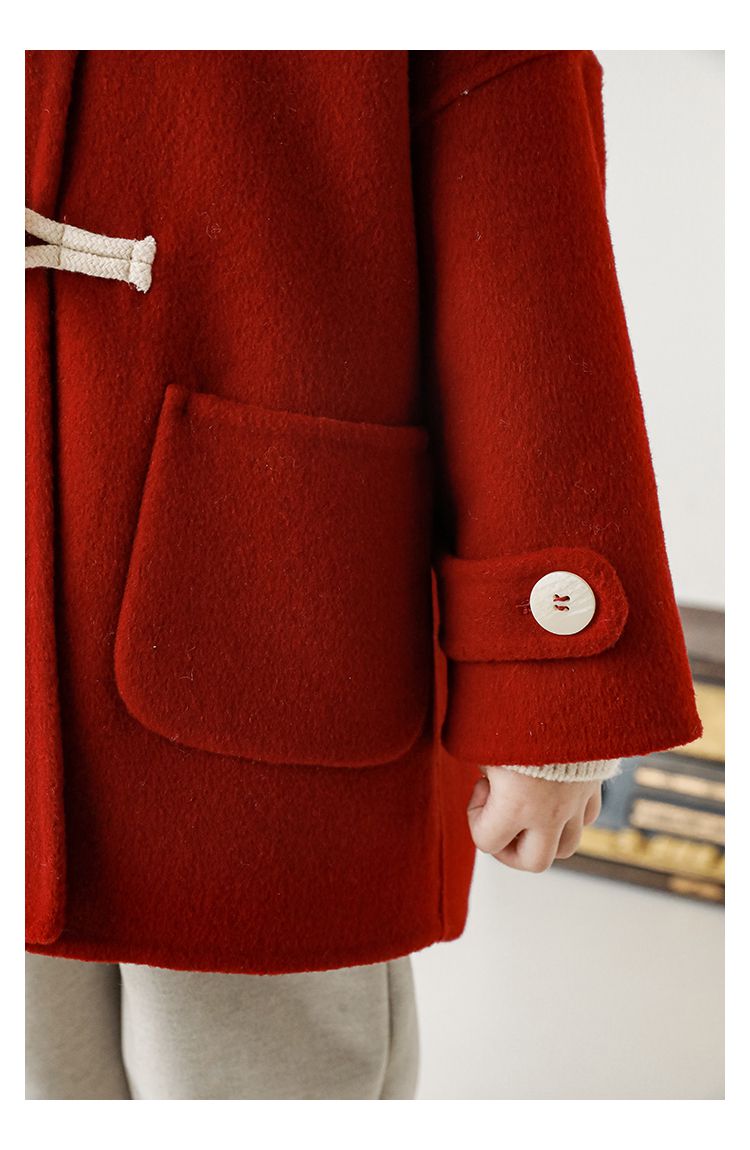 TONGMO - 加厚復古牛角釦連帽外套-駝色