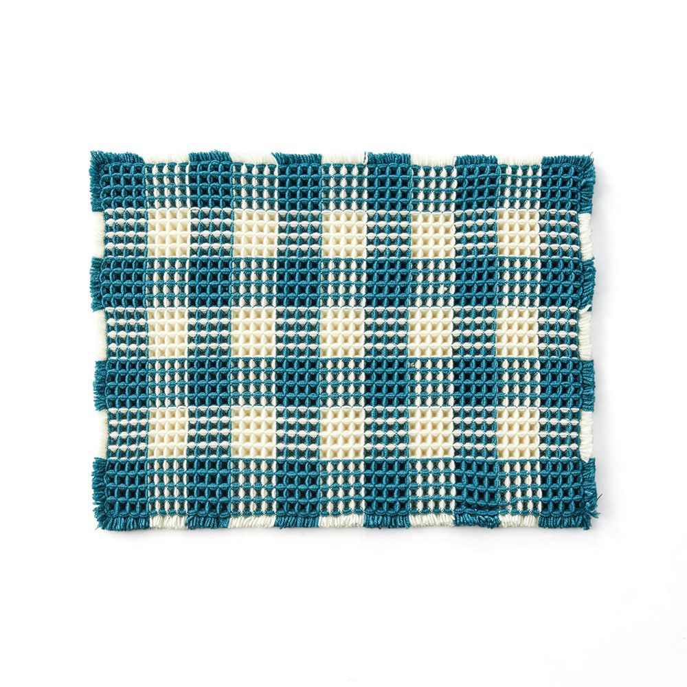 日本千趣會 - 抗菌加工立體鬆餅紋腳踏墊(浴室/玄關/房門)-格子-藍 (45x60cm)