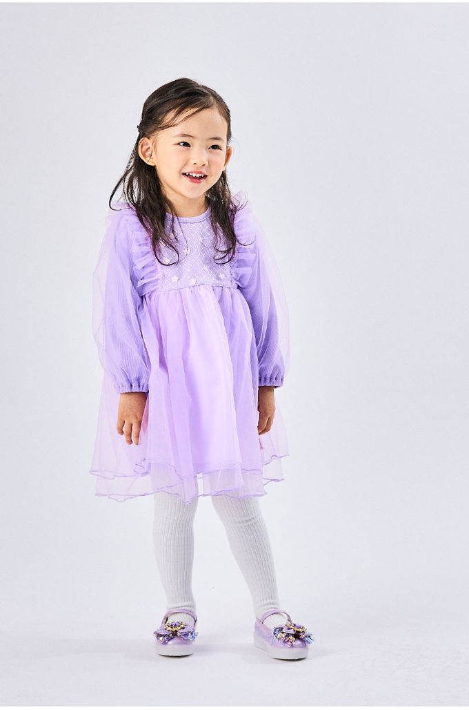 韓國 OZKIZ - 花朵亮片點綴公主網紗洋裝-紫